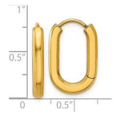 SRE1721 Chisel Stainless Steel Polished Yellow IP-plated Elongated 3mm Hinged Hoop Earrings