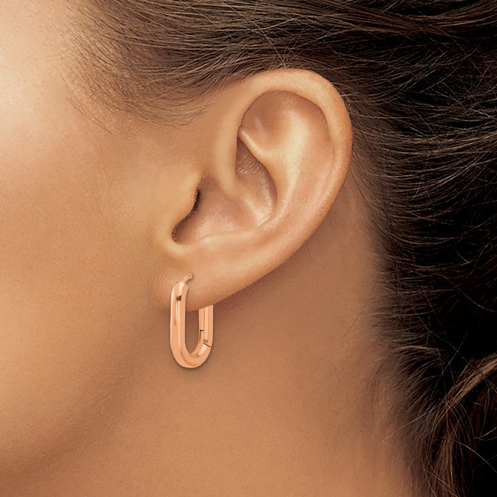 SRE1722 Chisel Stainless Steel Polished Rose IP-plated Elongated 3mm Hoop Earrings