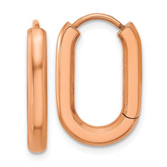 SRE1722 Chisel Stainless Steel Polished Rose IP-plated Elongated 3mm Hoop Earrings