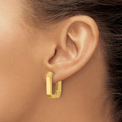 SRE1727 Chisel Stainless Steel Polished Yellow IP-plated Squared Edge 4mm Hinged Hoop Earrings