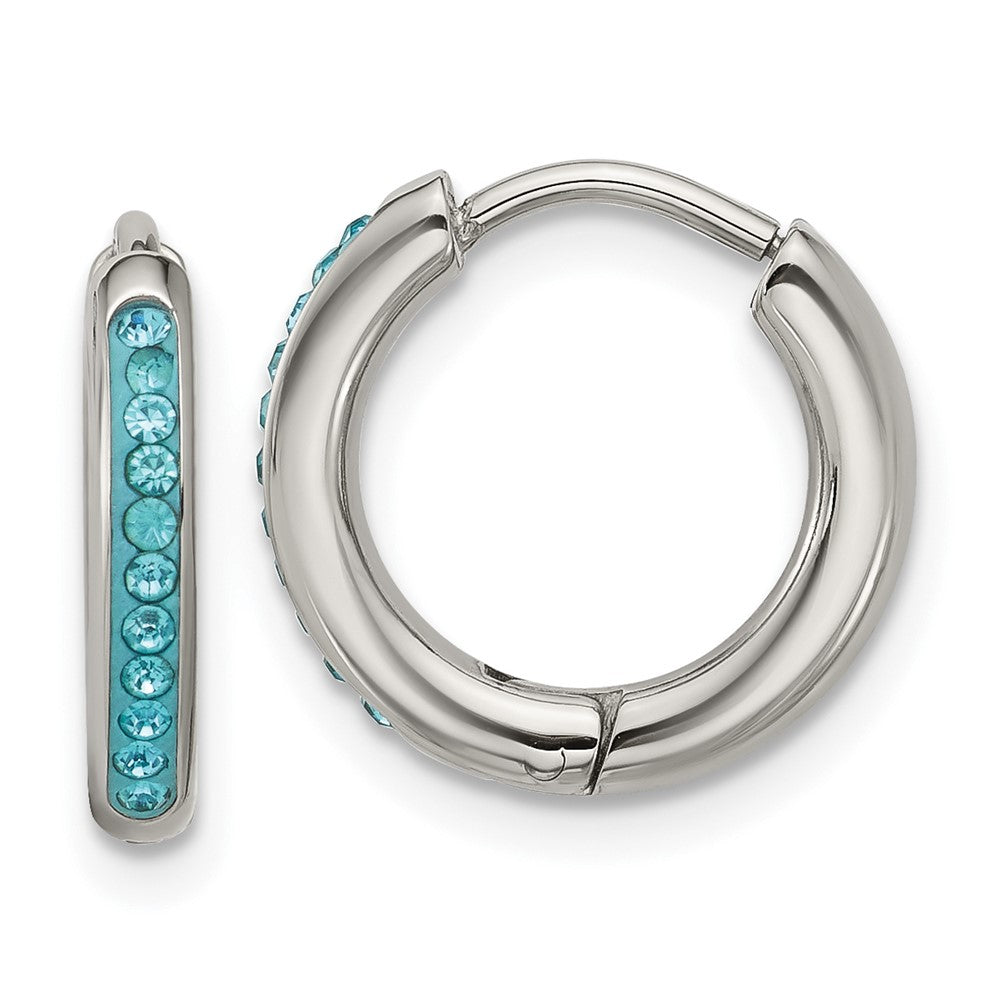 SRE1731 Chisel Stainless Steel Polished Preciosa Aqua Bohemica Crystal Hoop Earrings