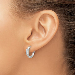 SRE1733 Chisel Stainless Steel Polished Rectangle CZ Hinged Hoop Earrings