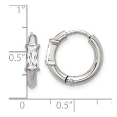 SRE1733 Chisel Stainless Steel Polished Rectangle CZ Hinged Hoop Earrings