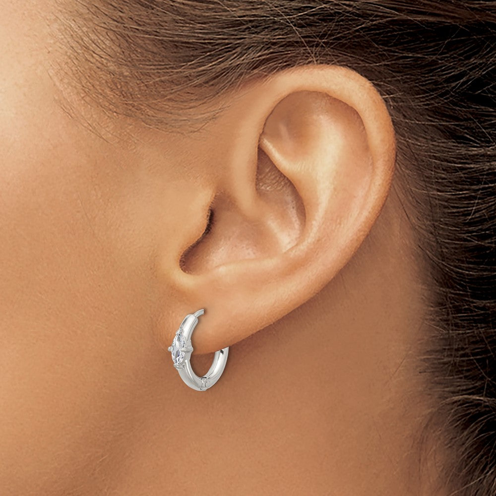 SRE1734 Chisel Stainless Steel Polished Marquise CZ Hinged Hoop Earrings
