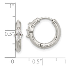 SRE1734 Chisel Stainless Steel Polished Marquise CZ Hinged Hoop Earrings