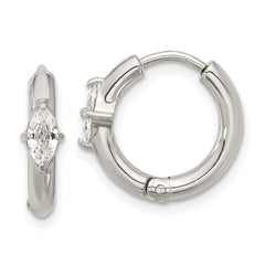 SRE1734 Chisel Stainless Steel Polished Marquise CZ Hinged Hoop Earrings