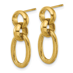 SRE1739 Chisel Stainless Steel Polished and Textured Yellow IP-plated Open Link Post Dangle Earrings