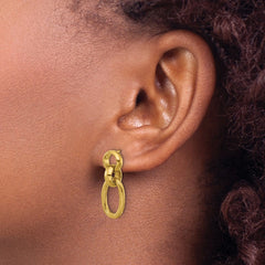SRE1739 Chisel Stainless Steel Polished and Textured Yellow IP-plated Open Link Post Dangle Earrings