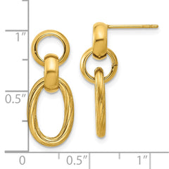SRE1739 Chisel Stainless Steel Polished and Textured Yellow IP-plated Open Link Post Dangle Earrings