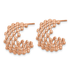 SRE1740 Chisel Stainless Steel Polished Rose IP-plated Beaded Weave Design Post Hoop Earrings