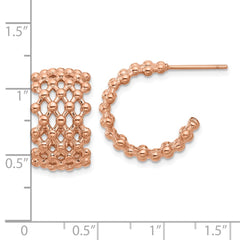 SRE1740 Chisel Stainless Steel Polished Rose IP-plated Beaded Weave Design Post Hoop Earrings
