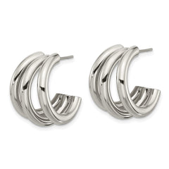 SRE1741 Chisel Stainless Steel Polished J Hoop Post Earrings