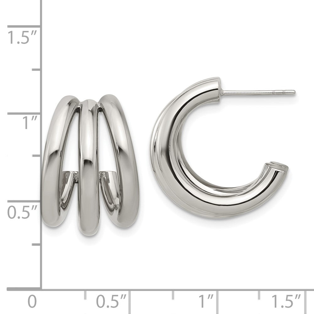 SRE1741 Chisel Stainless Steel Polished J Hoop Post Earrings