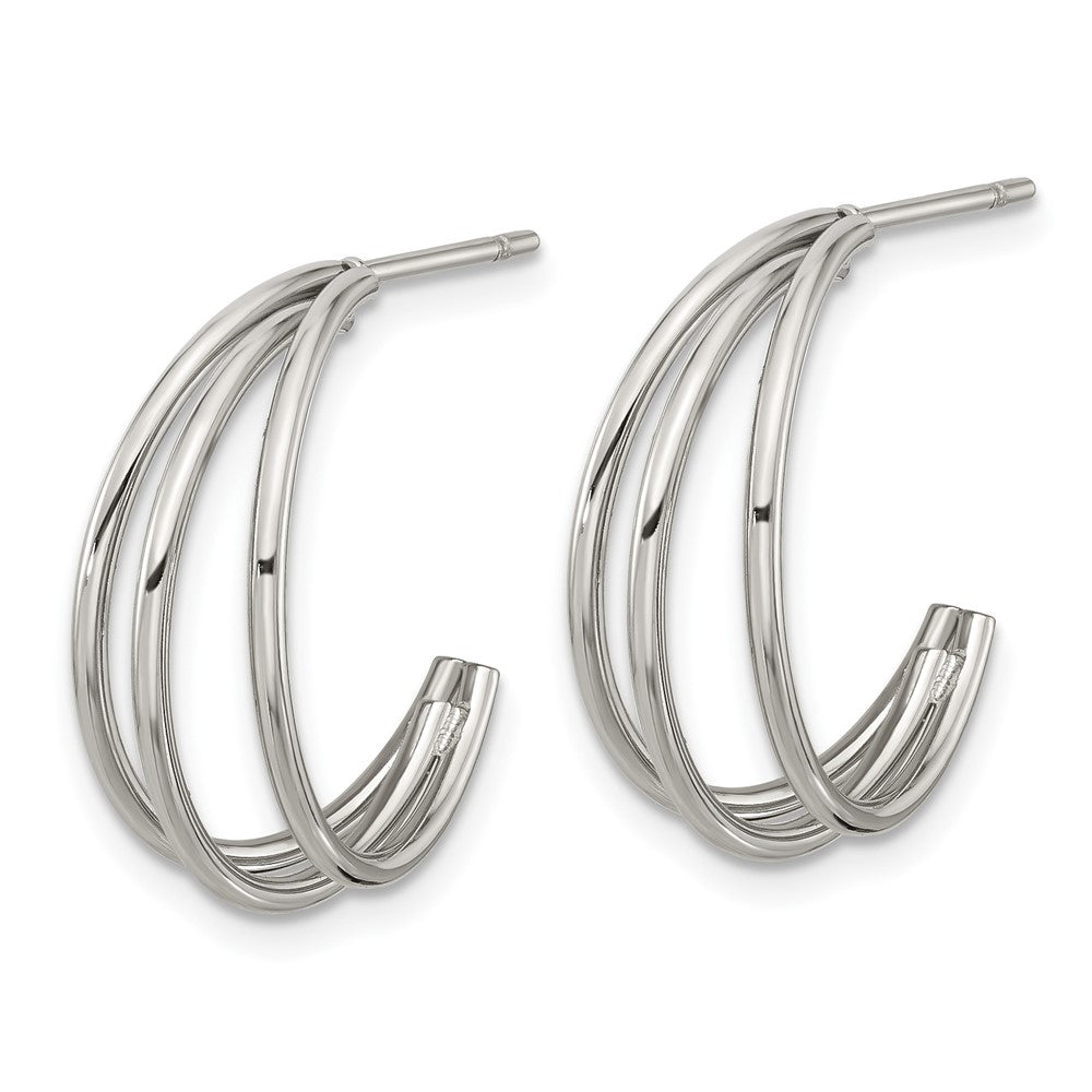 SRE1743 Chisel Stainless Steel Polished Wire J Hoop Post Earring