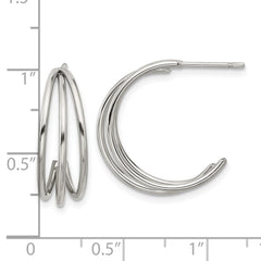 SRE1743 Chisel Stainless Steel Polished Wire J Hoop Post Earring