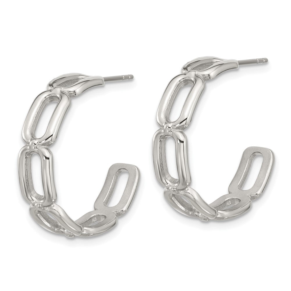 SRE1744 Chisel Stainless Steel Polished Open Link Post Hoop Earrings