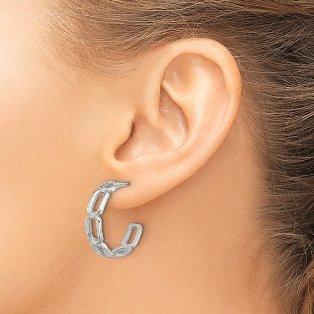 SRE1744 Chisel Stainless Steel Polished Open Link Post Hoop Earrings