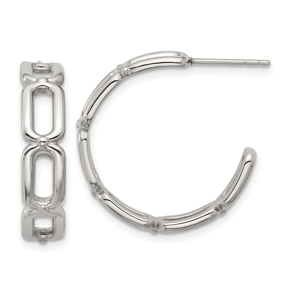 SRE1744 Chisel Stainless Steel Polished Open Link Post Hoop Earrings