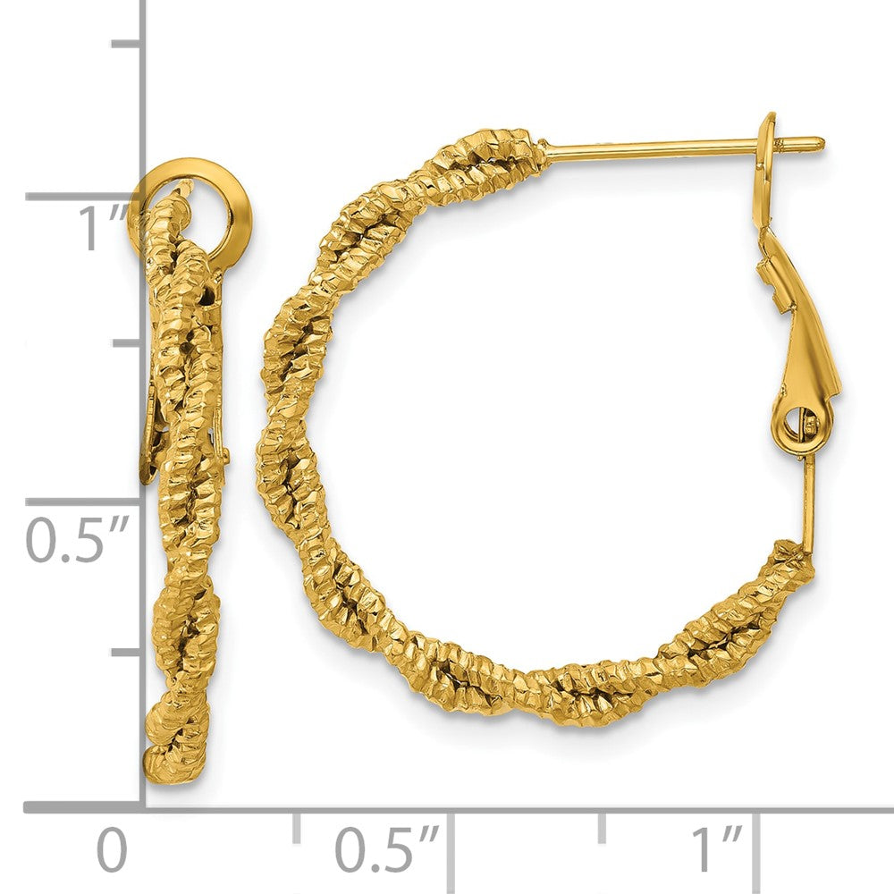 SRE1746 Chisel Stainless Steel Polished Textured Yellow IP-plated Omega Back Hoop Earrings