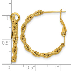 SRE1746 Chisel Stainless Steel Polished Textured Yellow IP-plated Omega Back Hoop Earrings
