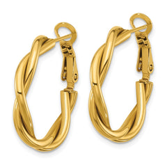 SRE1747 Chisel Stainless Steel Polished Yellow IP-plated Twisted Omega Back Hoop Earrings