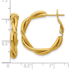 SRE1747 Chisel Stainless Steel Polished Yellow IP-plated Twisted Omega Back Hoop Earrings