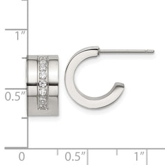 SRE1751 Chisel Stainless Steel Polished CZ 12mm Post Hoop Earrings