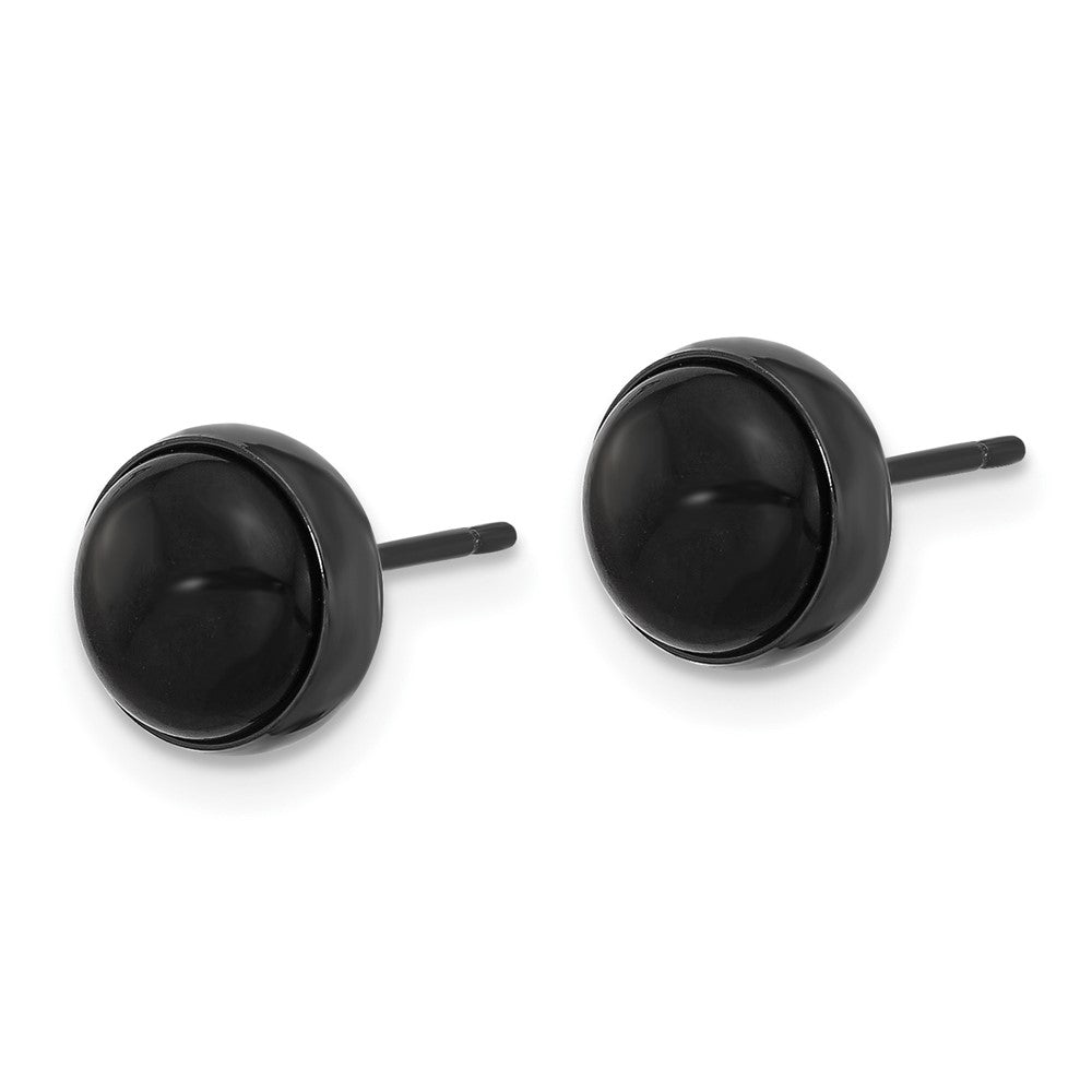 SRE1752 Chisel Stainless Steel Polished Black IP-plated Black Agate 8mm Post Earrings