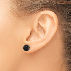 SRE1752 Chisel Stainless Steel Polished Black IP-plated Black Agate 8mm Post Earrings