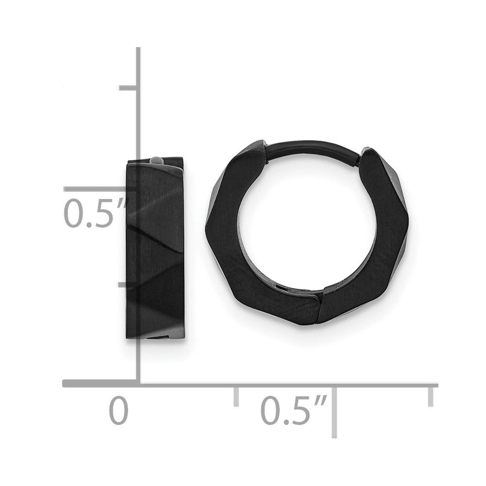 SRE1761 Chisel Stainless Steel Brushed Black IP-plated Studded 4.5mm Hoop Earrings