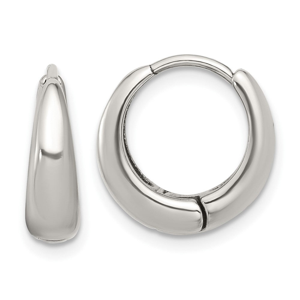 SRE1769 Chisel Stainless Steel Polished Tapered Hinged Hoop Earrings