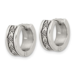 SRE1772 Chisel Stainless Steel Antiqued and Polished 5.5mm Hoop Earrings