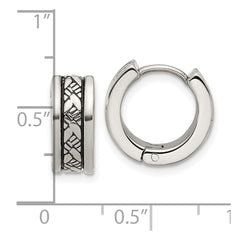 SRE1772 Chisel Stainless Steel Antiqued and Polished 5.5mm Hoop Earrings
