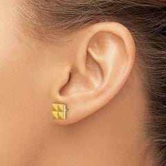 SRE1776 Chisel Stainless Steel Polished Yellow IP-plated Studded Square Post Earrings