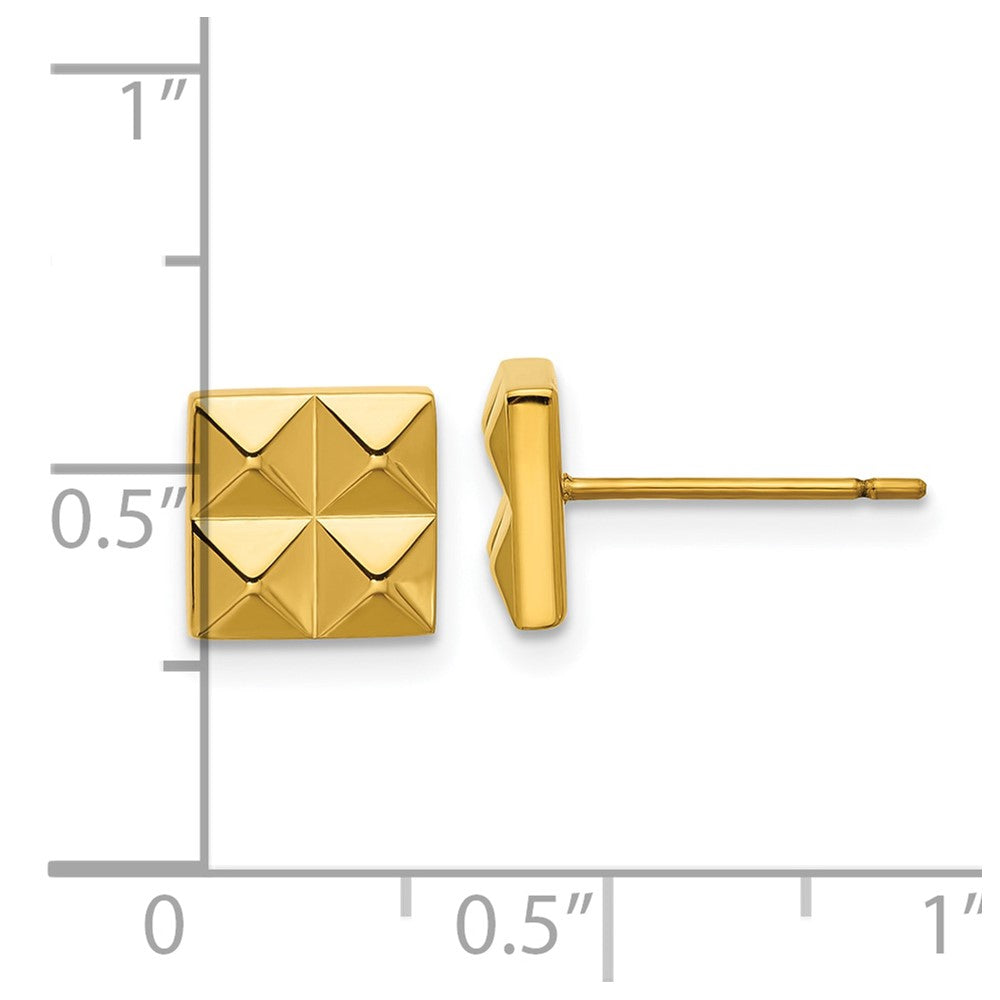 SRE1776 Chisel Stainless Steel Polished Yellow IP-plated Studded Square Post Earrings