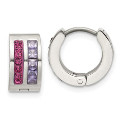 SRE1779 Chisel Stainless Steel Polished Preciosa Amethyst and Tanzanite Hoop Earrings