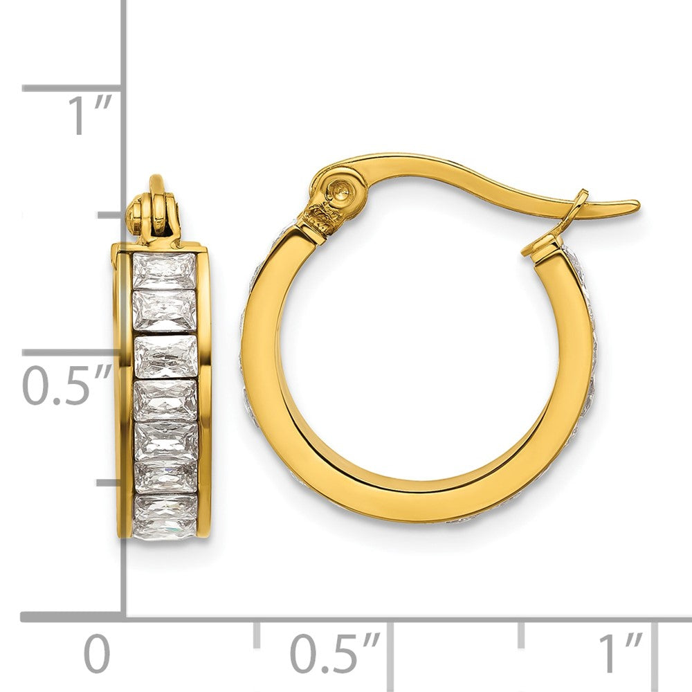 SRE1780 Chisel Stainless Steel Polished Yellow IP-plated with Glass Crystal Hoop Earrings