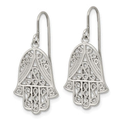 SRE1785 Chisel Stainless Steel Polished and Textured Hamsa Dangle Shepherd Hook Earrings