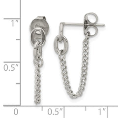 SRE1791 Chisel Stainless Steel Polished Chain Front and Back Post Dangle Earrings