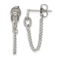 SRE1791 Chisel Stainless Steel Polished Chain Front and Back Post Dangle Earrings