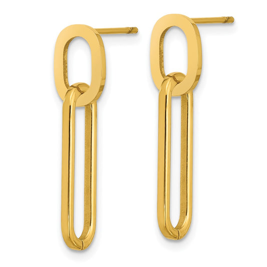 SRE1794 Chisel Stainless Steel Polished Yellow IP-plated Post Dangle Earrings