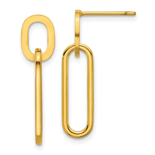 SRE1794 Chisel Stainless Steel Polished Yellow IP-plated Post Dangle Earrings
