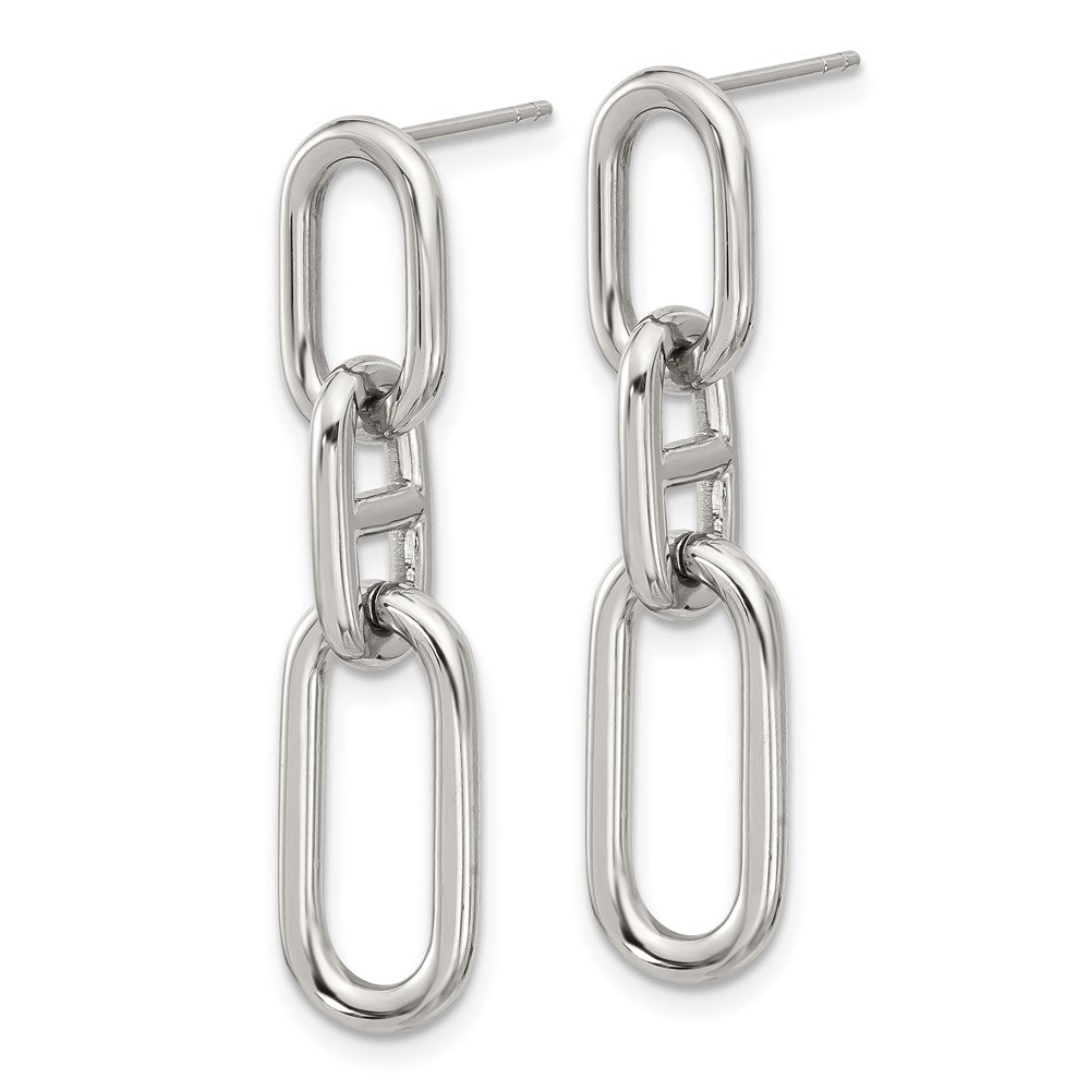 SRE1797 Chisel Stainless Steel Polished 9mm Link Dangle Post Earrings