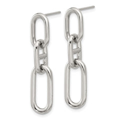 SRE1797 Chisel Stainless Steel Polished 9mm Link Dangle Post Earrings