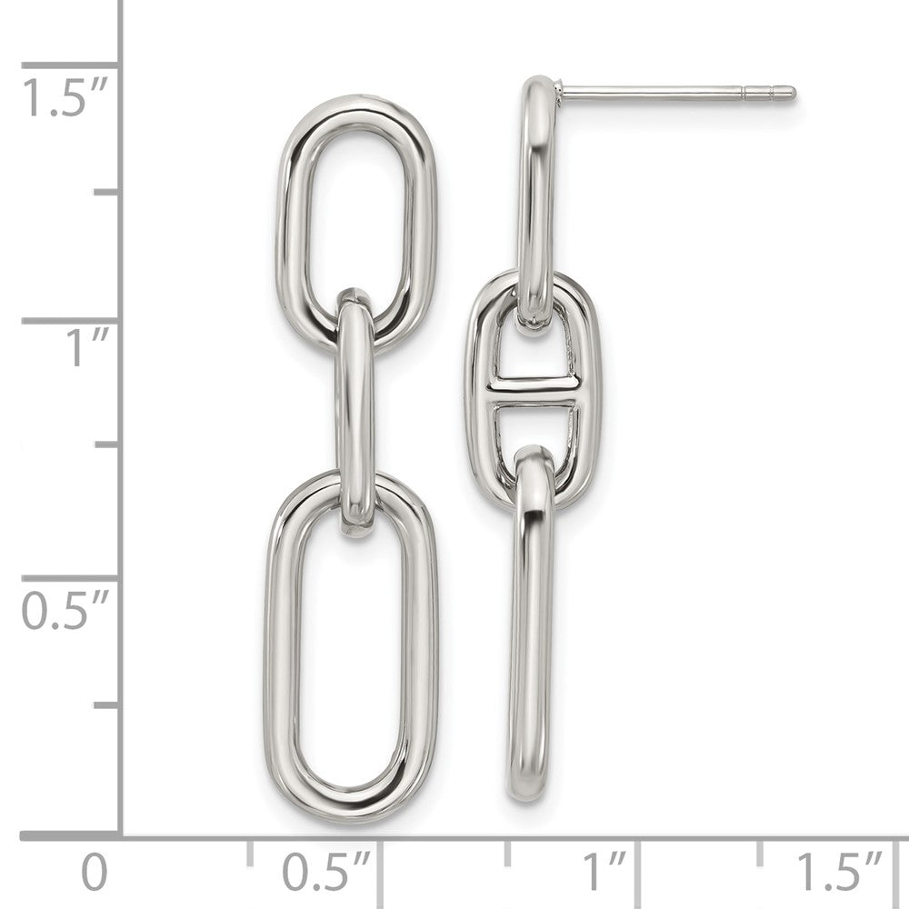 SRE1797 Chisel Stainless Steel Polished 9mm Link Dangle Post Earrings