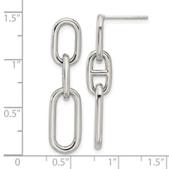 SRE1797 Chisel Stainless Steel Polished 9mm Link Dangle Post Earrings