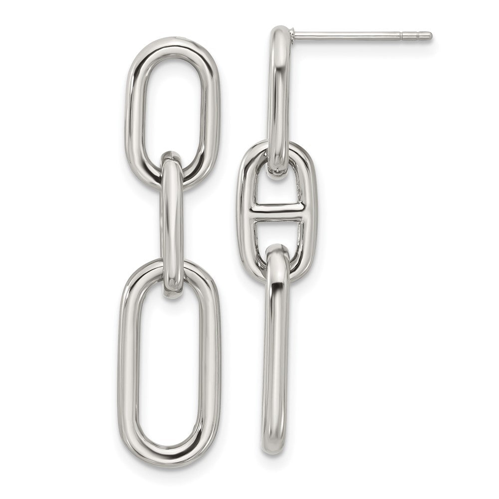 SRE1797 Chisel Stainless Steel Polished 9mm Link Dangle Post Earrings