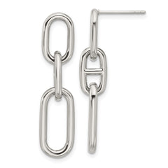 SRE1797 Chisel Stainless Steel Polished 9mm Link Dangle Post Earrings