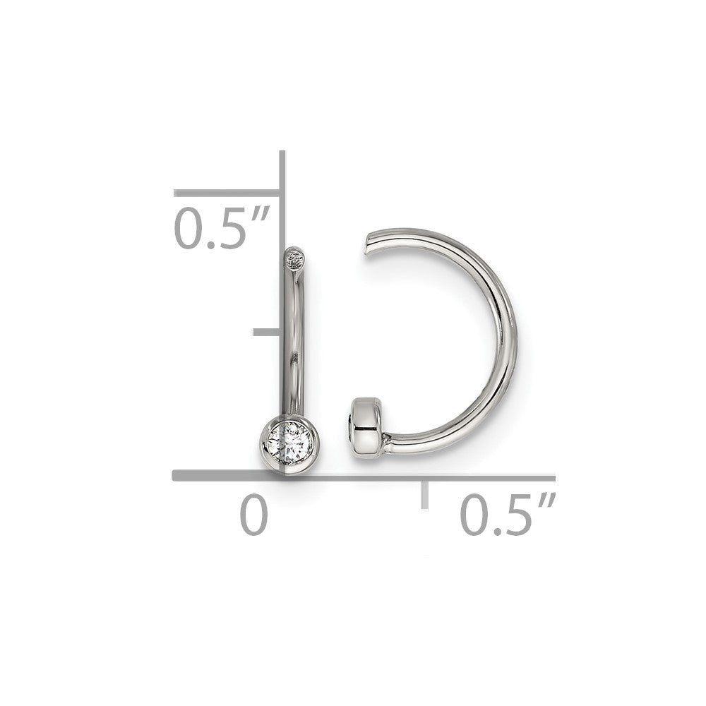 SRE1798 Chisel Stainless Steel Polished White Zircon Cuff Earrings