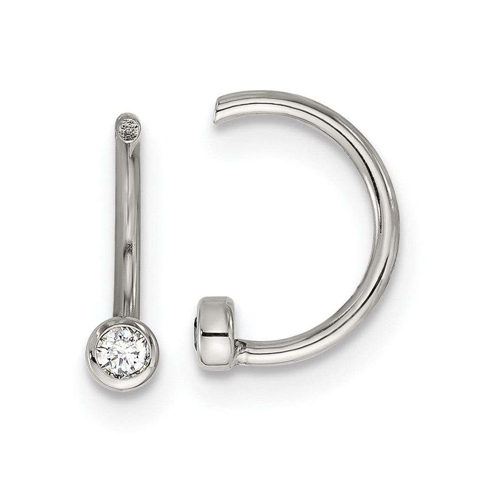 SRE1798 Chisel Stainless Steel Polished White Zircon Cuff Earrings